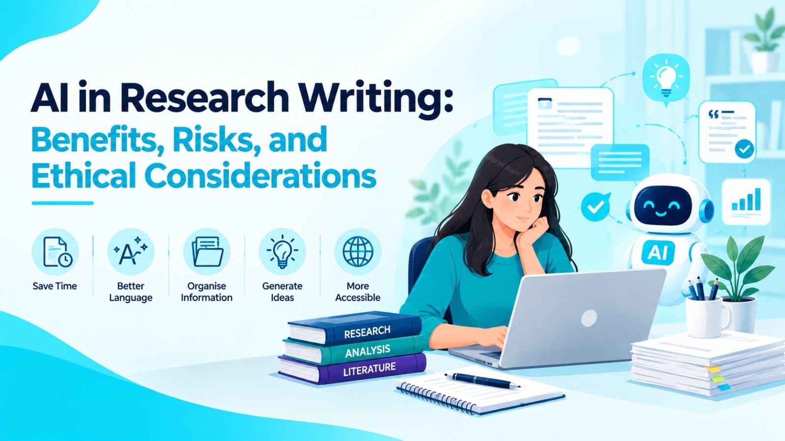 Researcher using AI in research writing to draft an academic paper